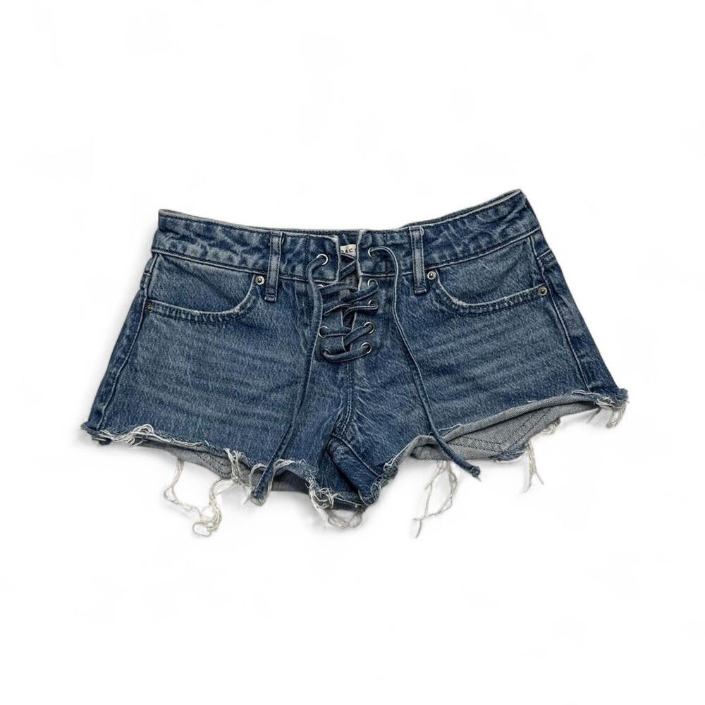 Low Rise Garage Crossover Micro shorts size 22 blue denim shorts lace up detail
